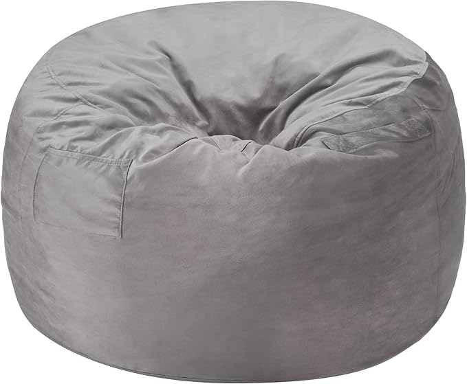 Homguava 4 FT Bean Bag Chair: 4' Bean Bags with Memory Foam Filled, Large Beanbag Chairs Soft Sofa with Dutch Velvet Cover-Light Grey