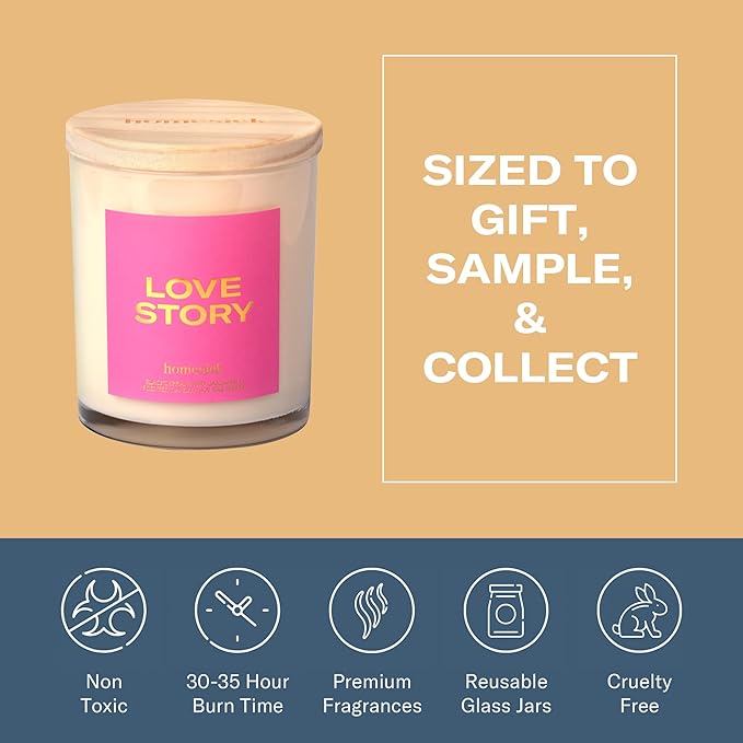 Homesick Scented Candles for Home (Love Story) - 7.5 oz Long-Lasting Natural Soy Wax Blend Jar Candle Gift for Women & Men for All Occasions, 30-35 Hours Burn Time - Notes of Blackcurrant & Cardamom