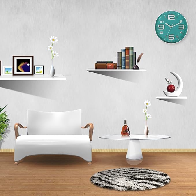 Zaoniy Non-Ticking Silent Quartz Wall Clock with Big 3D Number Modern Design Quiet Sweep Movement Indoor Decorative for Living Room Kitchen Wall Clocks Battery Operated 10-Inch (Bluegreen)