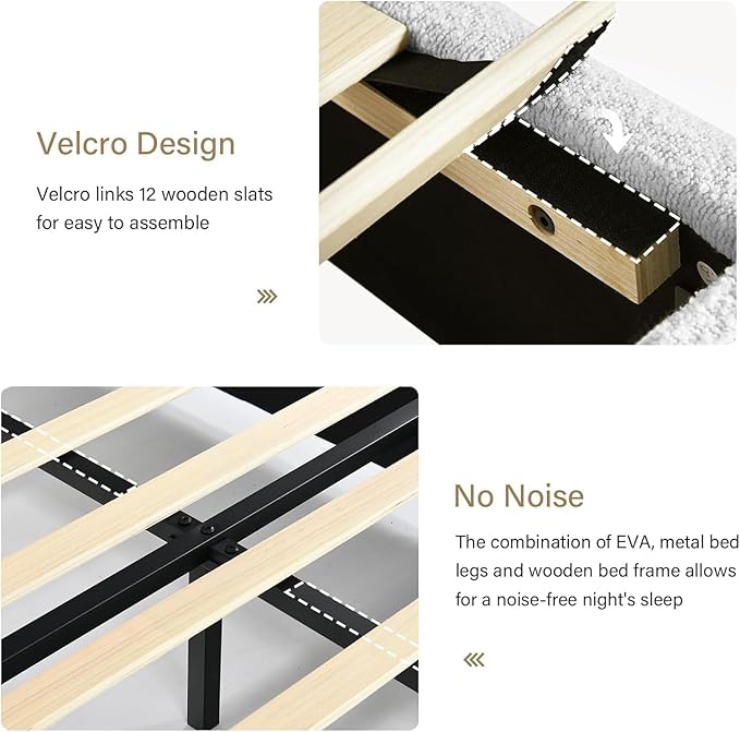 BarnFurin Twin Bed Frames with Headboard,Cloud Boucle Upholstered Platform Bed, Modern Style, Soft Rounded Corners, No Box Spring Needed, Easy Assembly, White