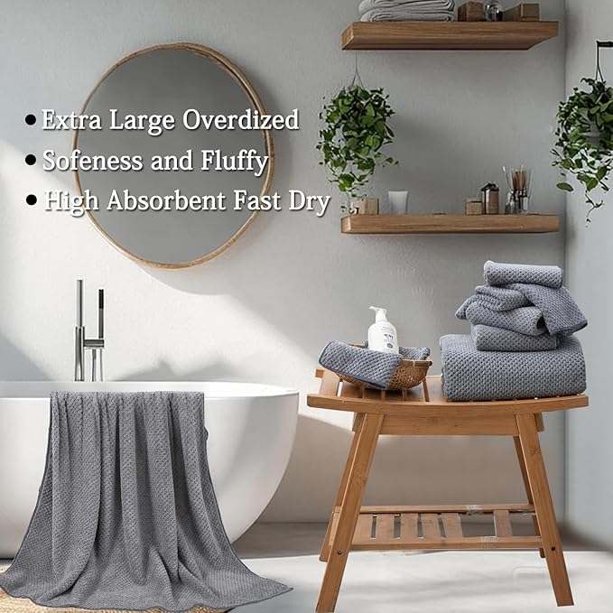 Hailea Gray Bath Towels Set 35x70 Inches - Luxury 600 GSM Oversized Bath Sheet Towel,Extra Large Microfiber - Quick Dry,Highly Absorbent,Super Soft Shower Towels Spa Hotel Bathroom Towel Set (4-Pack)
