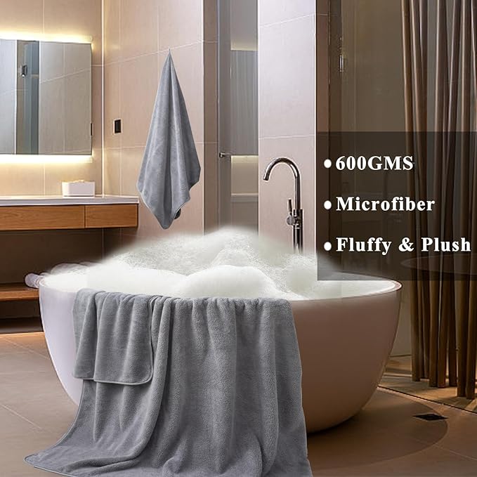 MINCHI 4 Piece Oversize Bath Towels Set, Ultra Soft Absorbent Bathroom Towel for Home and Hotel Shower Towel Oversized Bath Sheet, 35x70 Large Bath Towels 600 GSM, Gray