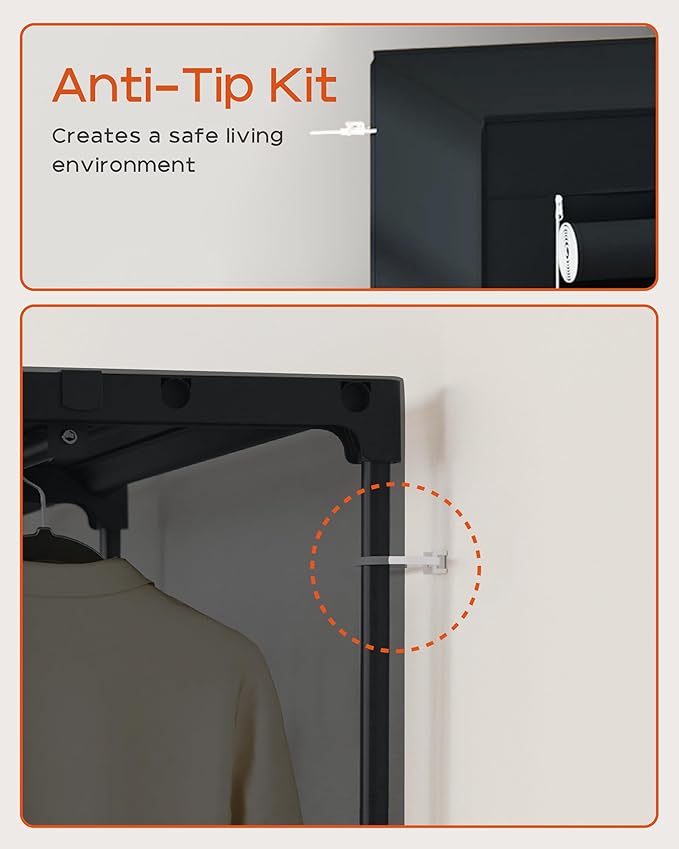 Portable Closet, 54.3 Inch Large Capacity Wardrobe Closet with Cover, Clothes Storage Organizer with Shelves and 2 Hanging Rods, Easy to Assembly, Black PCT102B01