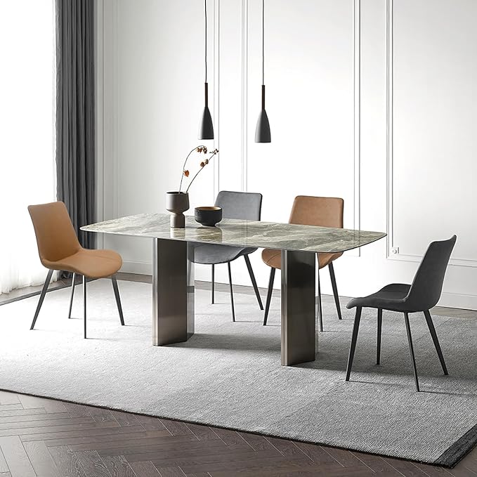 Dining Chairs, Modern PU Leather Dining Room Chair with Sturdy Metal Legs, Upholstered Seat Dinner Chairs Accent Side Chairs for Indoor Kitchen Living Room (Grey, Set of 6)