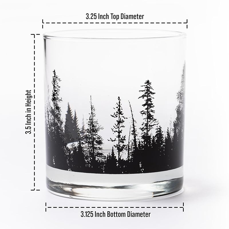 Whiskey Glasses with Hand-Printed Mountain Range - Set of 2 Rock Glasses with Dishwasher-Safe Print - 11oz. Rock Glasses