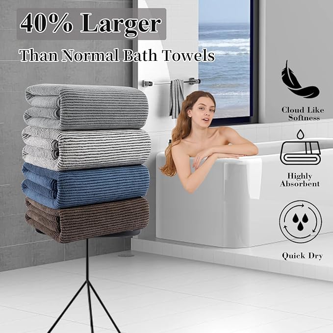 4 Piece Bath Towel Set 35"x70"Oversized Bath Towel for Bathroom Ultra Soft Fluffy Extra Large Bath Sheet Luxury Premium Bathroom Towel Highly Absorbent Quick Dry Shower Towel for Hotel Spa,Dark Grey