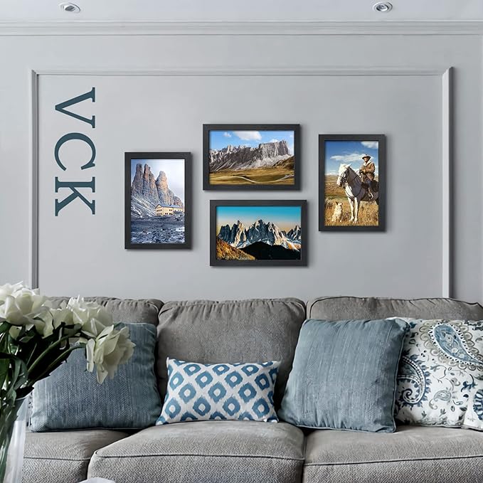 VCK 11x17 Poster Frame Set of 4, Black Solid Wood Picture Frames with Exclusive Woodgrain, Wall Gallery Frame