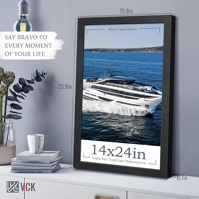 VCK 14x24 Poster Frame Set of 4 - Black, Gallery-Quality Wood Picture Frames, 1.1-Inch Wide Border, Polished Plexiglass, Vertical or Horizontal Wall Display for Photo/Art/Prints, Black