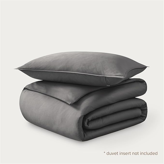Bare Home 100% Organic Cotton Sateen Duvet Cover Set - Twin/Twin Extra Long - 400 Thread Count - Smooth Sateen Weave - Warm & Luxurious - Duvet Cover (Twin/Twin XL, Grey)