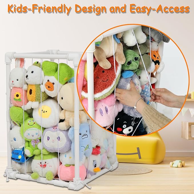 Stuffed Animal Storage Zoo Holder, PVC Stuffy Toy Organizer, 30'' Vertical Plush Organizer, Stuffed Animals Cage for Nursery and Playroom