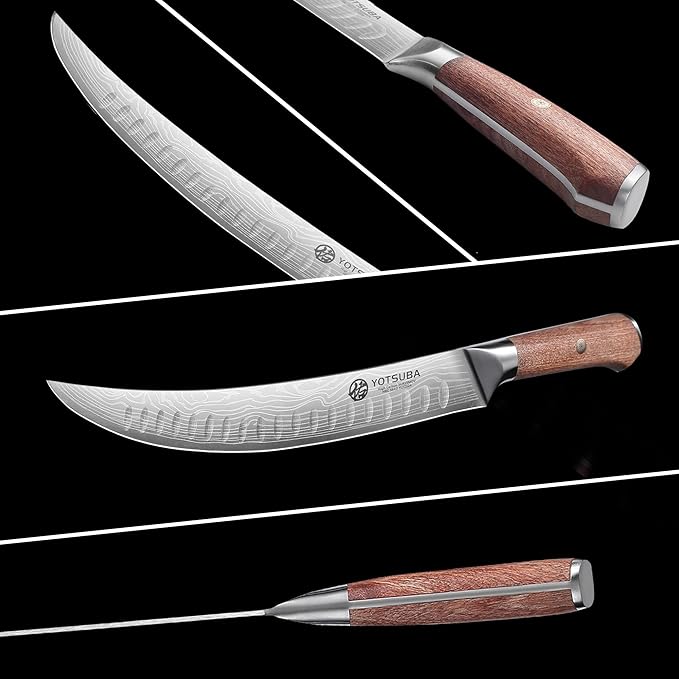 YOTSUBA Butcher Knife, 10 Inch Breaking Knife, Razor Sharp High Carbon Steel Curved Carving Knives for Meat Cutting with Ergonomic Handle, Slicing Brisket Knives for kitchen with Gift Box