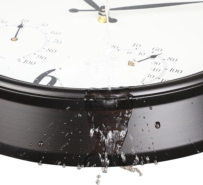 CLXEAST Indoor Outdoor Clocks Waterproof 16 Inch, Large Outdoor Clock with Temperature and Humidity for Patio,Porch,Pool,Oil Rubbed Bronze Black Finish,House Warming Gifts New Home