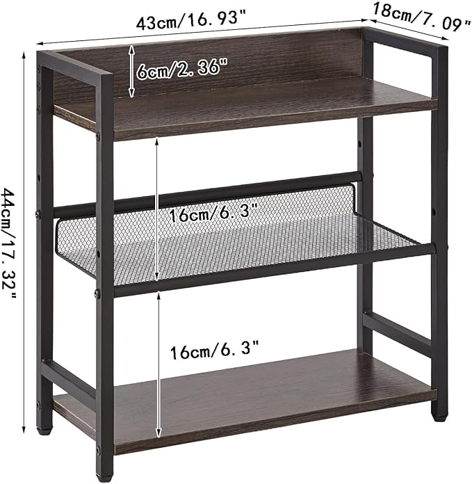 IBUYKE 3-Tier Spice Rack Industrial Counter Shelf Desktop Storage Organizer Standing Seasoning Rack for Countertop Kitchen Office Living Room Desktop Dark Grey UTLJ021G