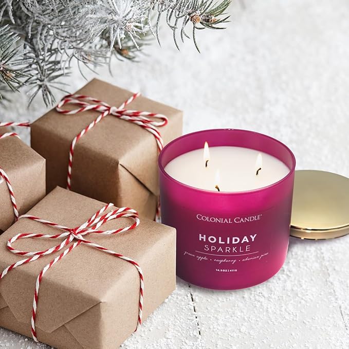 Colonial Candle Holiday Sparkle Scented Jar Candle, Pop of Color Collection, 3 Wick, Purple, 14.5 oz - Up to 60 Hours Burn