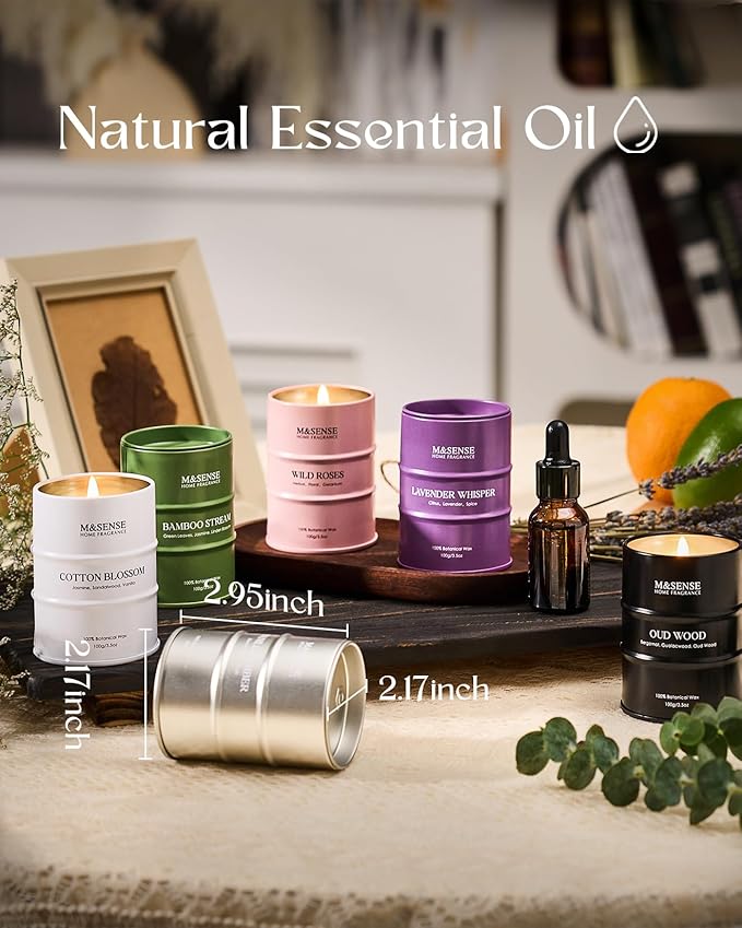 Mini Candle Set | Scented Candles Set | 6 Pack Candles for Home Scented Candle,Oud Wood,Cotton Blossom,Vanilla Amber,Bamboo Rose Lavender Candle,Gift Set for Women and Men,Soy Wax 21 oz 105 Hour