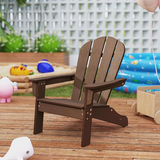 Giantex HDPE Kids Adirondack Chair - All-Weather Lawn Toddler Chair with Ergonomic Design, Children’s Outdoor Chair for Toddlers Ages 3-8, Kid’s Patio Furniture for Deck, Garden (4, Brown)