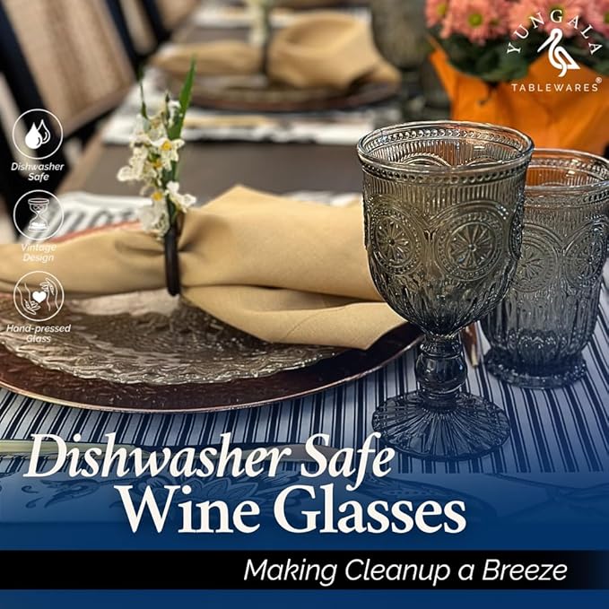 Yungala Black Wine Glasses set of 6 smoke glass goblets, black glassware made from dishwasher friendly colored glass smoke - black goblets