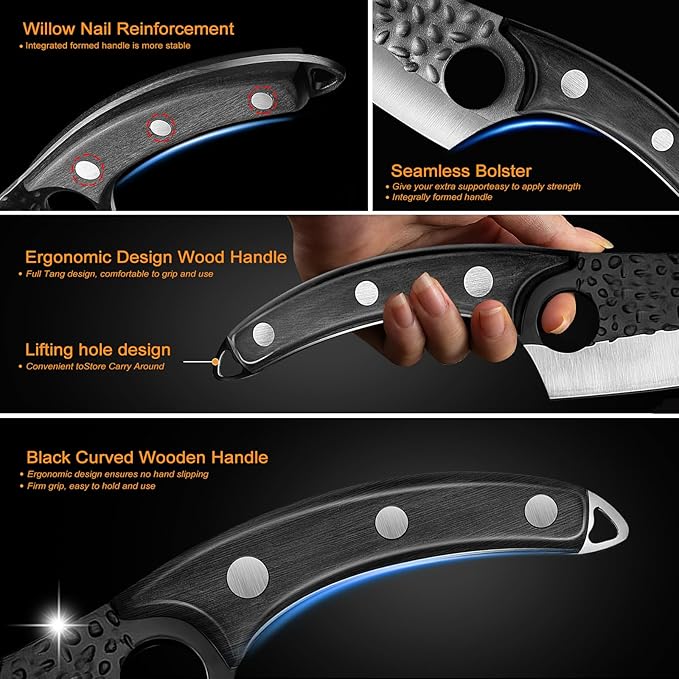 ZENG Butcher Knife Hand Forged Boning Knife with Sheath Viking Style, High Carbon Steel Japanese Chef Knife Meat Cleaver Knife for Kitchen, Camping, Outdoor, BBQ