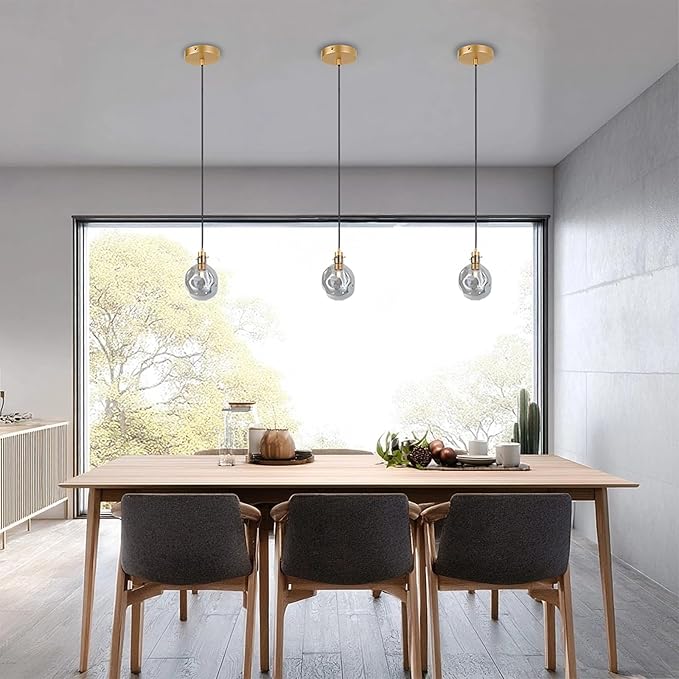 Pendant Lights Kitchen Island Organic Globe Smoky Color Modern Blown Glass Kit Adjustable Cord Hanging Light Fixtures Table Bar Dining Room Counter Bedroom Diameter 5.9 Inch