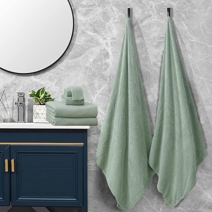 Green Bath Towels Set of 8, Quick Dry Bathroom Towel Textured,2 Oversized Bath Sheets/2 Hand Towels/4 Washcloths,Microfiber Shower Towels Large Ultra Soft Hotel Absorbent Towels For Bathroom Spa Gym