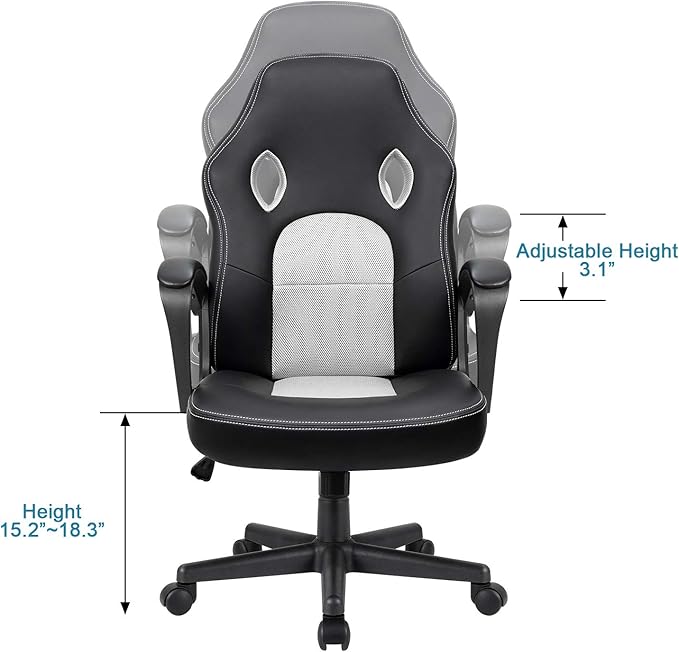 Furmax Office Chair Desk Chair Leather Gaming Chair Computer Chair Racing Style Ergonomic Adjustable Swivel Task Chair with Lumbar Support and Arms (White)