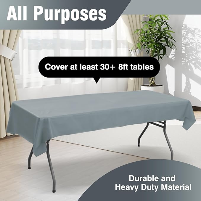 Craft And Party Silver Plastic Table Cover Roll, 40Inch X 300Feet Disposable Plastic Tablecloth, Banquet Rectangle Tablecover Roll