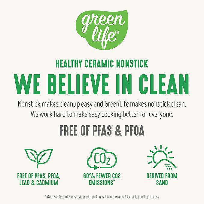 GreenLife Nonstick 2 Piece Frying Pan Set, 9.5" & 11" Skillets Ceramic PFAS-Free Nontoxic, Induction Suitable, Wood Print Handles, Stay-Cool Handles, Deep Cooking Skillets, Egg Pan, Granite Cream