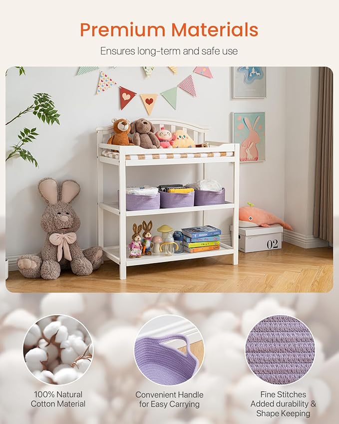 KALLAX Small Woven Basket, 12 x 8 x 4.5 Inches, Small Storage Baskets for Organizing, Gift Baskets Empty, Cute Rope Shelf Closet Storage Bins for Shelves, Dog Toy Basket, Purple