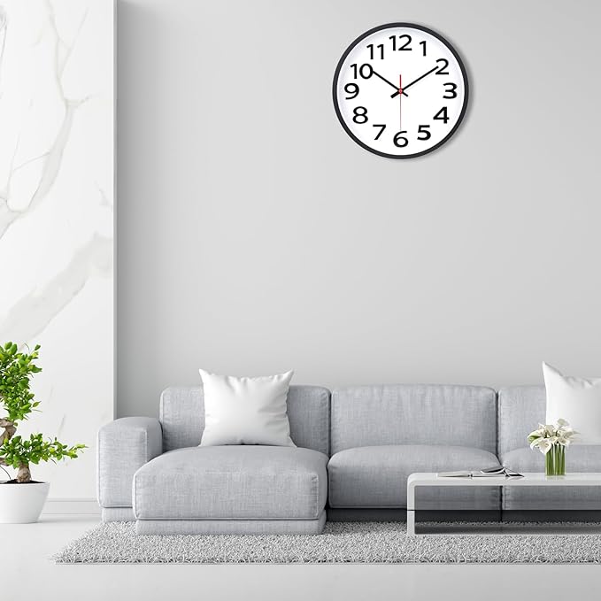 Wall Clock 12 Inch Silent Non-Ticking Big Numbers Easy to Read Wall Clocks Decorative for Office School Bedroom Home