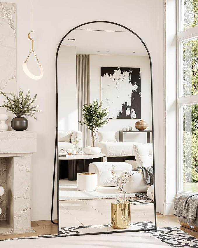 Suidia Full Length Mirror, 71"x28" Floor Standing Mirror Freestanding, Full Body Mirrors with Stand for Bedroom, Hanging Mounted for Living Room Cloakroom, Black, Arched Style