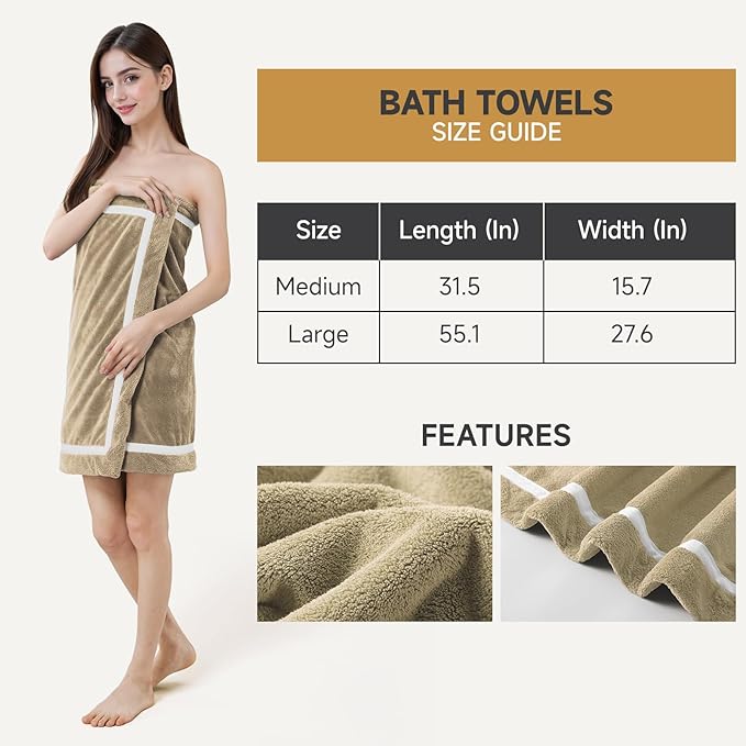REDKISS 4-Piece Bath Towels Set - 2 Handtowels, 2 Bath Towel | Super Absorbent, No Lint & No Fading,Ultra-Fiber Coral Fleece | Perfect for Bathroom, Spa, Gym | Family & Adults-Light Brown