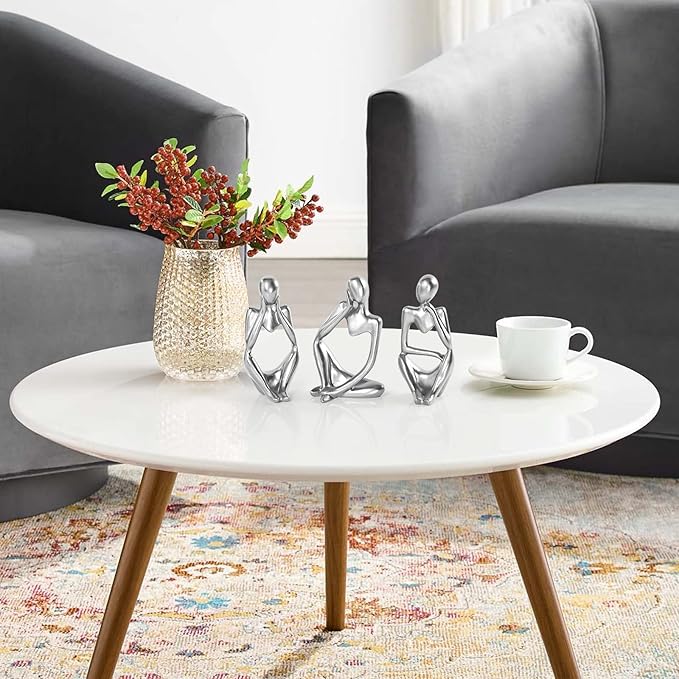 Thinker Statue Gold Decor Abstract Art Sculpture, Golden Resin Collectible Figurines for Home Living Room Office Shelf Decoration,Great Gifts Ideas (Silver)