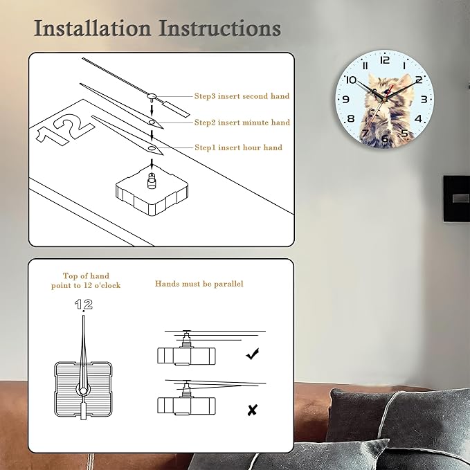 Wall Clock, 10 Inch Silent Non-Ticking Home Kitchen Decor, Battery Operated for Bathroom Bedroom Living Room Office(Cute Cats)