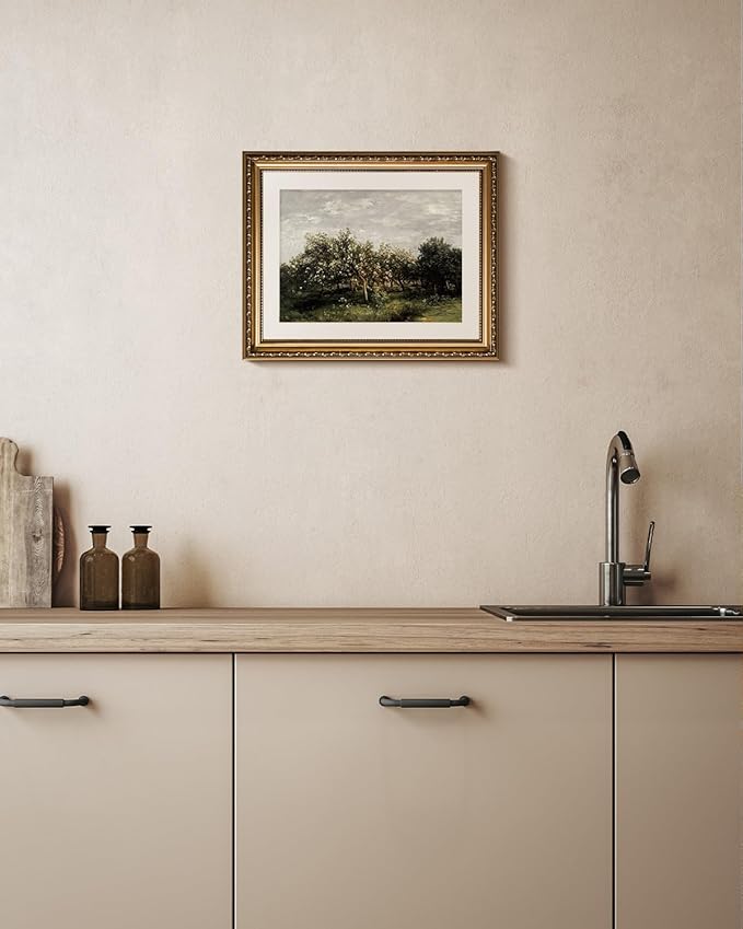 VIYYIEA Gold Framed Wall Art Canvas Print Home Decor Fruit trees Vintage Oil Painting Prints Modern Blossom Apple Tree Pictures Botanical Landscape Farmhouse Wall Decor for Bedroom Bathroom 13x16in