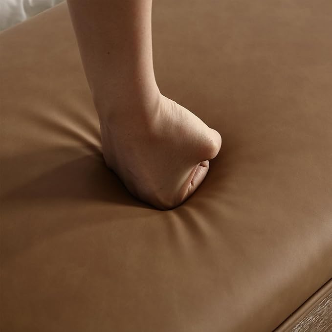 Upholstered Entryway Bench Farmhouse Shoe Benches for Hallway Porch Bedroom Bench for End of Bed Dining Bench for Dining Table Dining Room Kitchen Window with Wood Legs, PU Leather, Brown