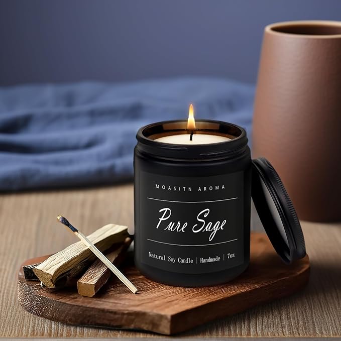 MOASITN Pure Sage Highly Scented Candle for Home|Organic Soy Candel| Handmade Long Lasting Aromatheraphy Jar Candles| Gift for Women,Men for Relaxing,Housewarming,Autumn|7oz