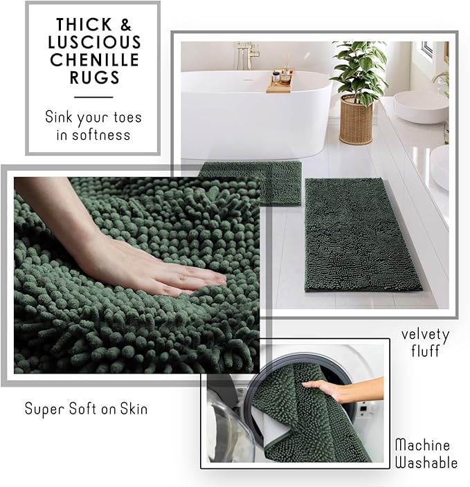 Bathroom Accessories Set with Shower Caddy and Bath Rugs 27PC Bathroom Accessory Set with Shower Caddies Green Bath Rugs, Shower Curtain Set, Toilet Brush, Trash Can, Soap Dispenser, Toothbrush holder