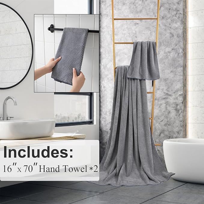 Hand Towels Set 2 Pack-16“x31”,Ultra Soft Microfibers Bathroom Towel Set Highly Absorbent Quick Dry Luxury Premium Towel Lightweight Durable Hand Towel Collection for Hotel Spa Gym Kitchen,Grey