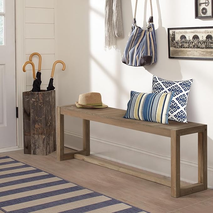 Wnutrees Farmhouse Solid Wood Bench, 43" Line Pattern Splicing Entryway Bench, Narrow Bench Seat for Living Room, Dining Room, Bathroom, Indoors, Natural