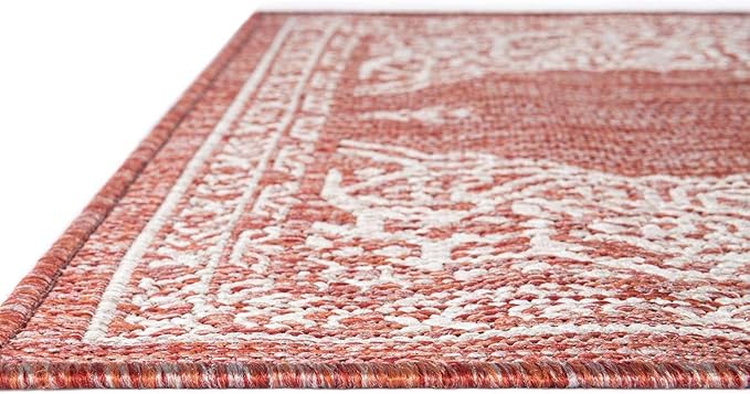 Unique Loom Outdoor Traditional Collection Area Rug - Antique (10' x 13' 1" Rectangle Rust Red/Ivory)