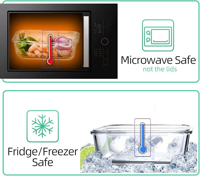 UMEIED 10 Pack Glass Food Storage Containers with Lids Leakproof, Airtight Glass Meal Prep Containers For Lunch, On The Go, Leftover, Dishwasher Safe