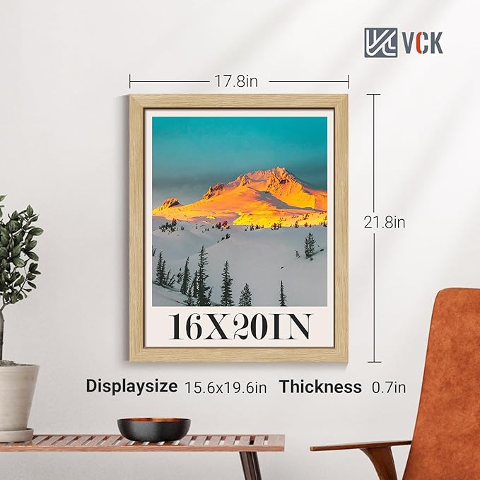 VCK 16x20 Picture Frame Set of 4 - Oak, Gallery-Quality Wood Poster Frames, 1.1-Inch Wide Border, Polished Plexiglass, Vertical or Horizontal Wall Display for Photo/Art/Prints, Natural Oak