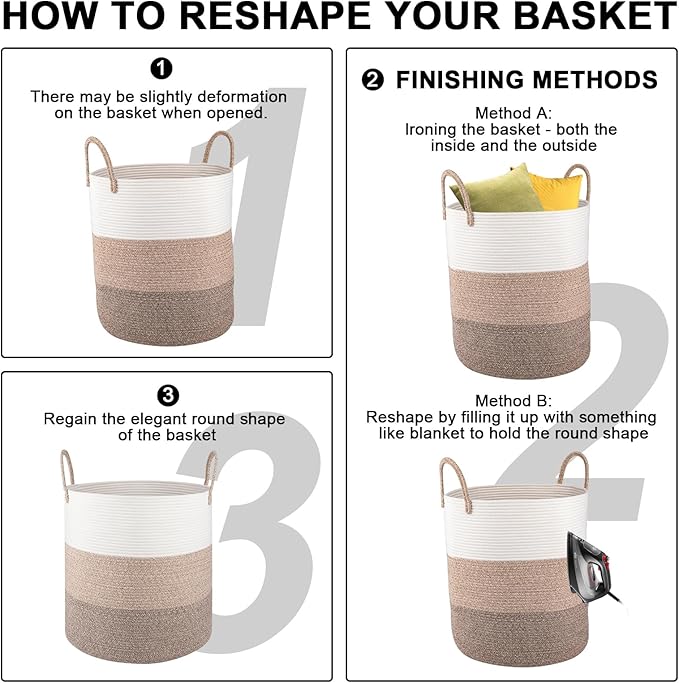 OIAHOMY 100L Laundry Hamper, Dirty Clothes Hamper for Bedroom, Collapsible Laundry Basket, Large Blanket Basket,Nursery Hamper with Handle, Blanket Storage for Living Room-18.5x21inches-Gradient Brown