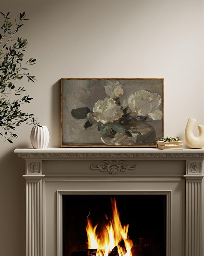 InSimSea Vintage Flower Canvas Wall Art Framed Wall Decorations, Mid Century Modern Wall Decor, Botanical Wall Art for Farmhouse Kitchen Office Bathroom Decor 16X24 Inch, Blumenstillleben