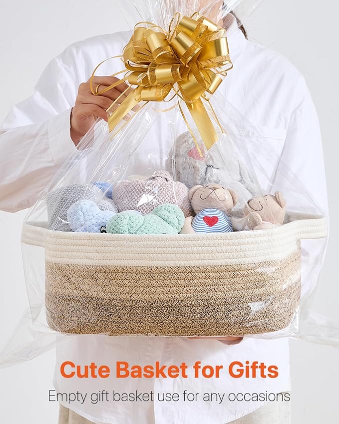 KALLAX Small Woven Basket, 14 x 10 x 5.6 Inches, Small Storage Baskets for Organizing, Gift Baskets Empty, Cute Rope Shelf Closet Storage Bins for Shelves, Dog Toy Basket, Gradient Brown