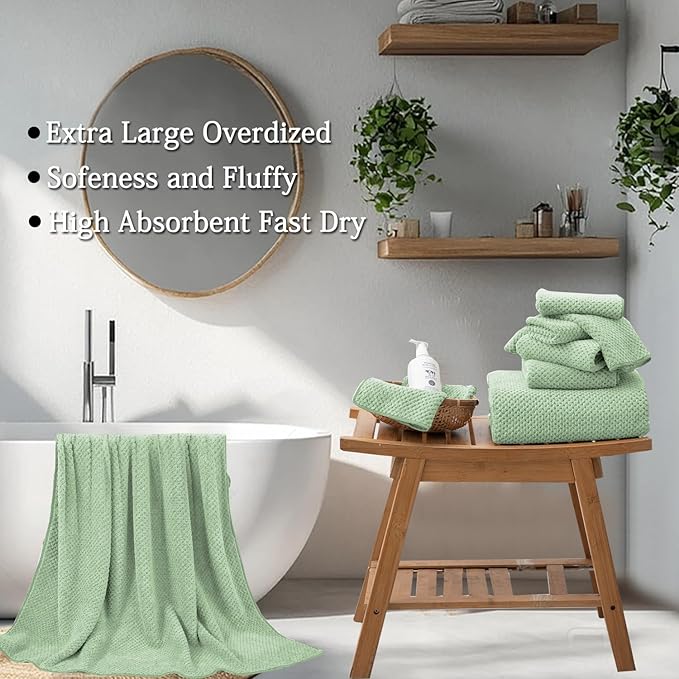 Extra Large Bath Towels Set 35x70 Inches - Green Luxury 600 GSM Oversized Bath Sheet Towel,Ultra Soft Microfiber - Quick Dry,Highly Absorbent Shower Towels Spa Hotel Bathroom Towel Set (4-Pack)