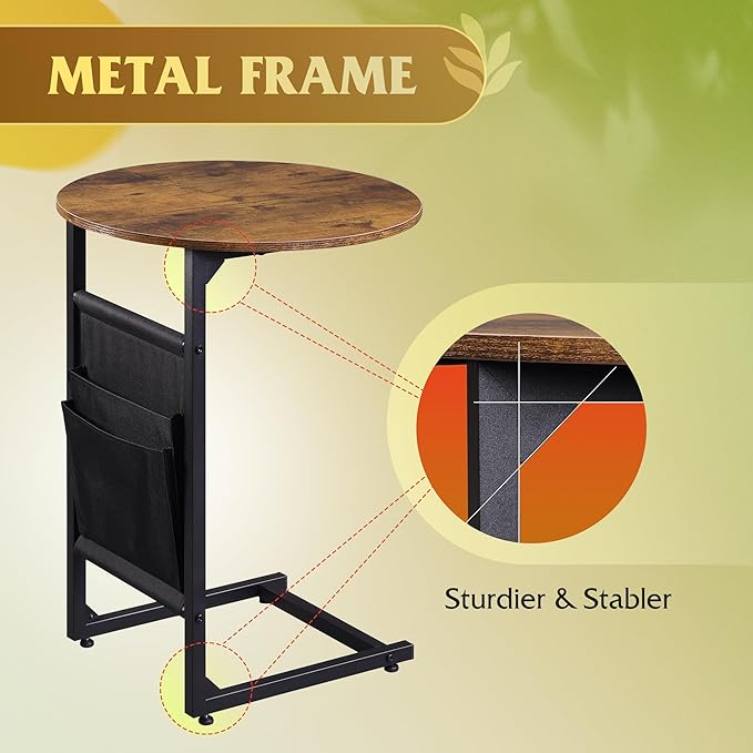 WLIVE Coffee Table, 31.3" and 18.7" Small Coffee Tables for Living Room, Modern Center Table and Side Table Set with Storage Side Pouch for Bedroom, Apartment, Rustic Brown