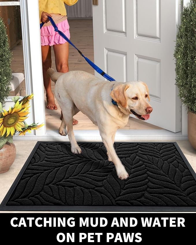 Yimobra Front Door Mat Outdoor Indoor, 36x24 All-Season Waterproof Welcome Mat, All-Weather Outside Entrance Mat, Non-Slip Patio Porch Doormat, Low Profile, Fade Resistant, Black