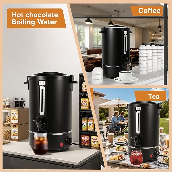Commercial Coffee Urn,110 Cups/16.5L Black Stainless Steel Large Coffee Dispenser,Double Wall Electric Coffee Urn,Electric Coffee Maker Urn,Commercial Percolate Coffee Maker Hot Water Urn