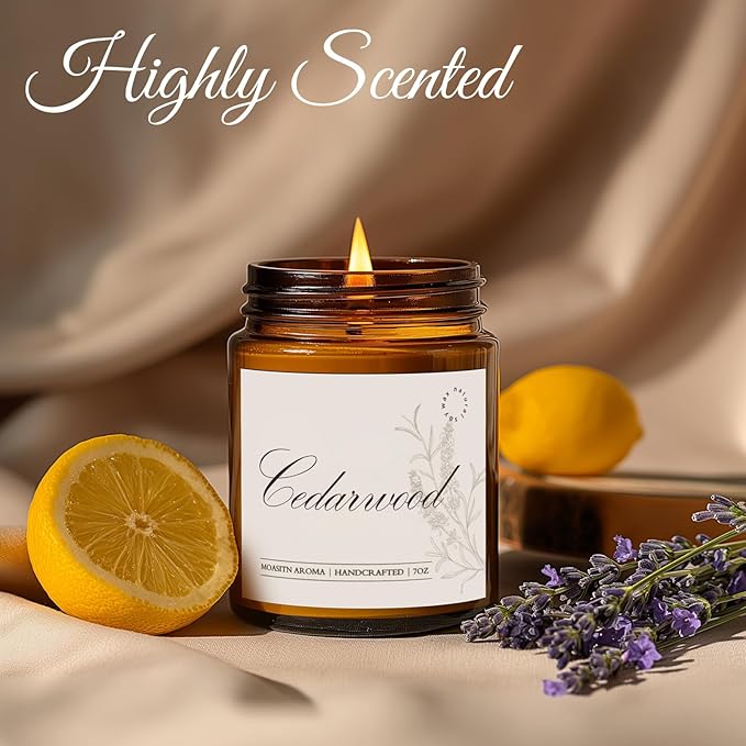MOASITN Cedarwood Scented Candles for Home|Sea Salt,Citrus,Rose,Cedar Scented Soy Candle| Longlasting Aromatherapy Candle| Jar Candel Gift for Women,Men for Birthday,Housewarming,Relaxing|7oz